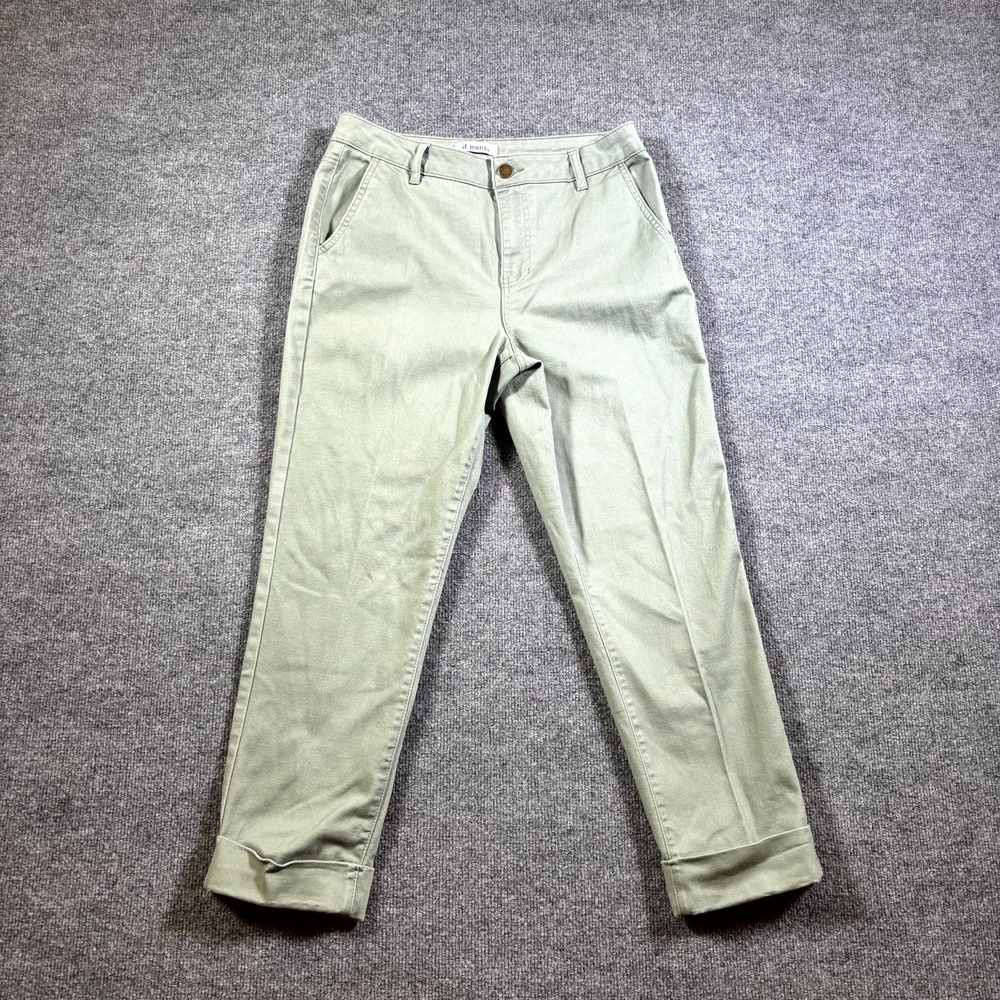 D.Jeans Chino Pant Women's 10 Green Cotton Straight Preppy Business Stretch